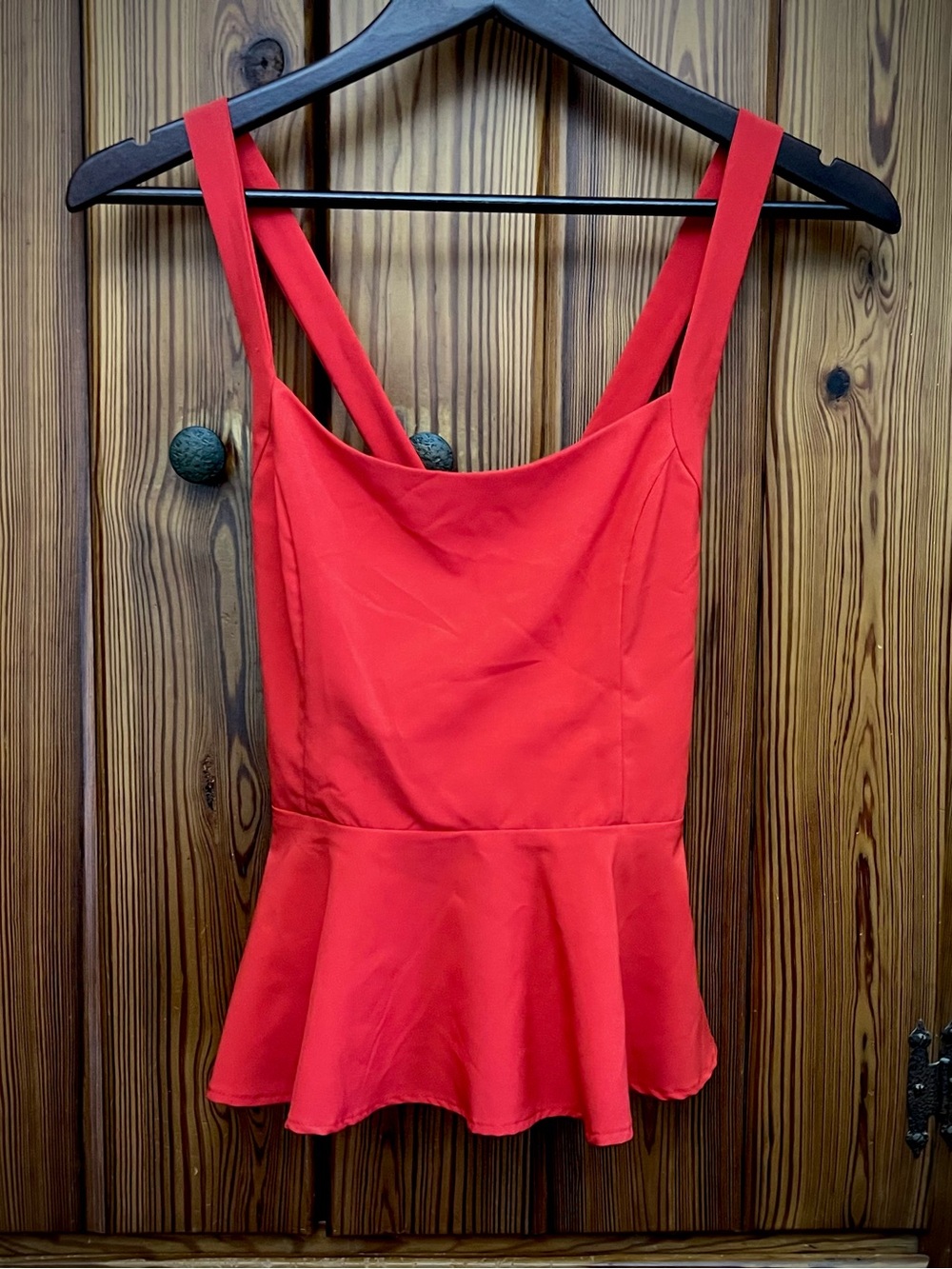 LuLu's Red Peplum Tank Top Wide Strap Cross-Back, Size S Classic